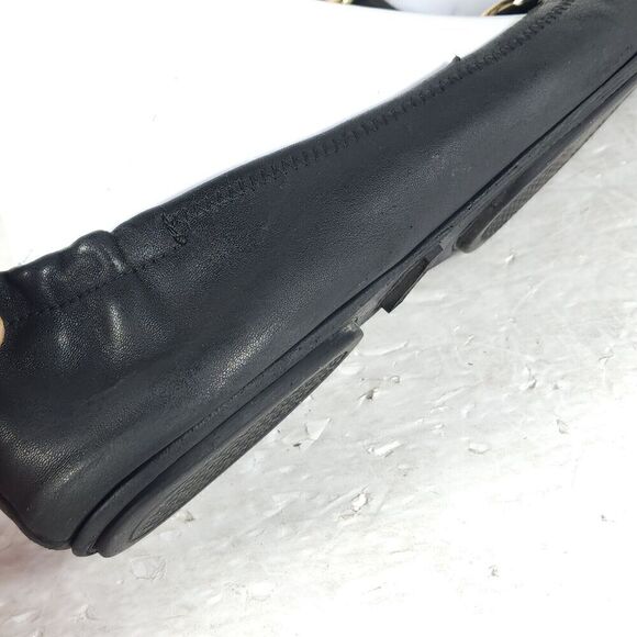 TORY BURCH Women's MINNIE US 10,5M Black Leather Logo Slip On Ballet Flats - Picture 13 of 16